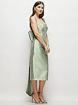 Side View Thumbnail - Sage Scoop Neck Corset Satin Midi Dress with Floor-Length Bow Tails