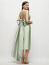 Rear View Thumbnail - Sage Scoop Neck Corset Satin Midi Dress with Floor-Length Bow Tails