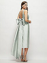 Rear View Thumbnail - Willow Green Scoop Neck Corset Satin Midi Dress with Floor-Length Bow Tails