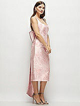 Side View Thumbnail - Bow And Blossom Print Floral Scoop Neck Corset Satin Midi Dress with Floor-Length Bow Tails