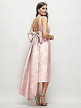 Rear View Thumbnail - Bow And Blossom Print Floral Scoop Neck Corset Satin Midi Dress with Floor-Length Bow Tails