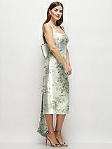 Side View Thumbnail - Sage Cottage Rose Floral Scoop Neck Corset Satin Midi Dress with Floor-Length Bow Tails