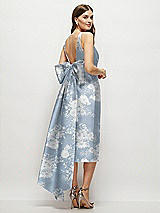 Rear View Thumbnail - Porcelain Blue Seraphina Floral Floral Scoop Neck Corset Satin Midi Dress with Floor-Length Bow Tails