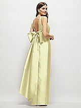 Front View Thumbnail - Butter Yellow Scoop Neck Corset Satin Maxi Dress with Floor-Length Bow Tails