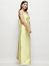 Side View Thumbnail - Butter Yellow Scoop Neck Corset Satin Maxi Dress with Floor-Length Bow Tails