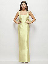 Rear View Thumbnail - Butter Yellow Scoop Neck Corset Satin Maxi Dress with Floor-Length Bow Tails