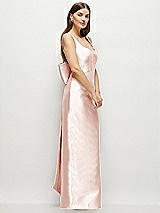 Side View Thumbnail - Blush Scoop Neck Corset Satin Maxi Dress with Floor-Length Bow Tails