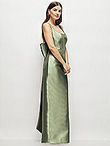 Side View Thumbnail - Sage Scoop Neck Corset Satin Maxi Dress with Floor-Length Bow Tails