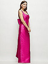 Side View Thumbnail - Think Pink Scoop Neck Corset Satin Maxi Dress with Floor-Length Bow Tails