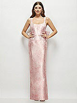 Front View Thumbnail - Bow And Blossom Print Floral Scoop Neck Corset Satin Maxi Dress with Floor-Length Bow Tails