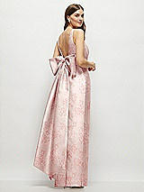 Rear View Thumbnail - Bow And Blossom Print Floral Scoop Neck Corset Satin Maxi Dress with Floor-Length Bow Tails