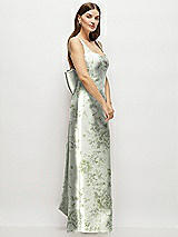 Side View Thumbnail - Sage Cottage Rose Floral Scoop Neck Corset Satin Maxi Dress with Floor-Length Bow Tails