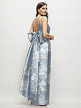 Rear View Thumbnail - Porcelain Blue Seraphina Floral Floral Scoop Neck Corset Satin Maxi Dress with Floor-Length Bow Tails