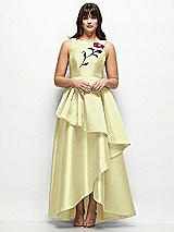 Side View Thumbnail - Butter Yellow Beaded Floral Bodice Satin Maxi Dress with Layered Ballgown Skirt