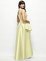 Rear View Thumbnail - Butter Yellow Beaded Floral Bodice Satin Maxi Dress with Layered Ballgown Skirt