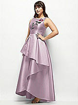 Front View Thumbnail - Suede Rose Beaded Floral Bodice Satin Maxi Dress with Layered Ballgown Skirt