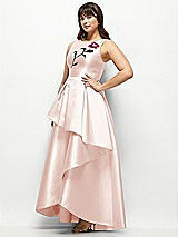 Front View Thumbnail - Blush Beaded Floral Bodice Satin Maxi Dress with Layered Ballgown Skirt