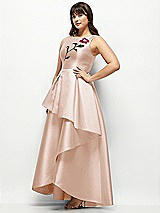 Front View Thumbnail - Cameo Beaded Floral Bodice Satin Maxi Dress with Layered Ballgown Skirt