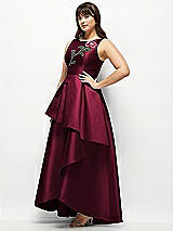 Front View Thumbnail - Cabernet Beaded Floral Bodice Satin Maxi Dress with Layered Ballgown Skirt