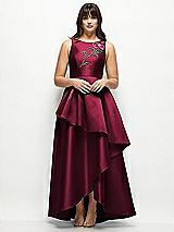 Side View Thumbnail - Cabernet Beaded Floral Bodice Satin Maxi Dress with Layered Ballgown Skirt