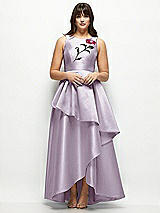 Side View Thumbnail - Lilac Haze Beaded Floral Bodice Satin Maxi Dress with Layered Ballgown Skirt