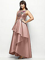 Front View Thumbnail - Neu Nude Beaded Floral Bodice Satin Maxi Dress with Layered Ballgown Skirt