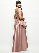 Rear View Thumbnail - Neu Nude Beaded Floral Bodice Satin Maxi Dress with Layered Ballgown Skirt