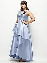 Front View Thumbnail - Sky Blue Beaded Floral Bodice Satin Maxi Dress with Layered Ballgown Skirt