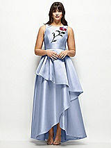 Side View Thumbnail - Sky Blue Beaded Floral Bodice Satin Maxi Dress with Layered Ballgown Skirt