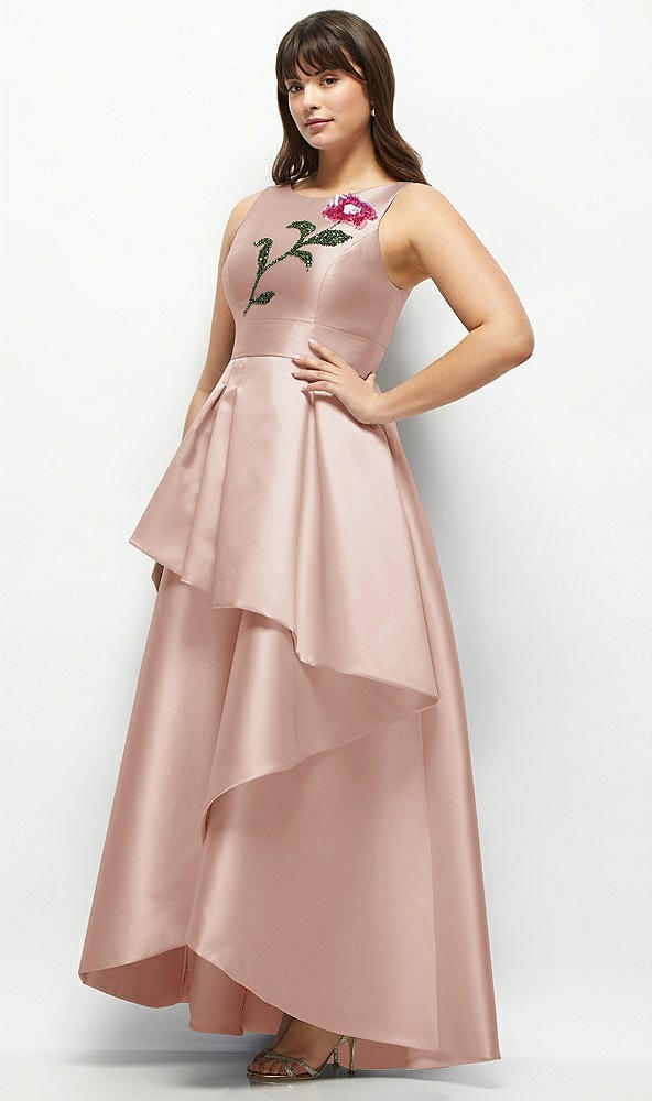 Front View - Toasted Sugar Beaded Floral Bodice Satin Maxi Dress with Layered Ballgown Skirt