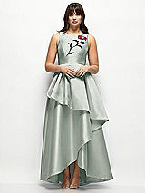 Side View Thumbnail - Willow Green Beaded Floral Bodice Satin Maxi Dress with Layered Ballgown Skirt