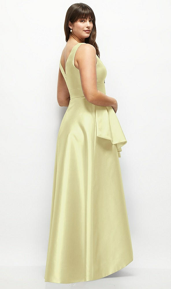 Back View - Butter Yellow Satin Maxi Dress with Asymmetrical Layered Ballgown Skirt