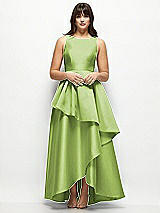 Front View Thumbnail - Mojito Satin Maxi Dress with Asymmetrical Layered Ballgown Skirt