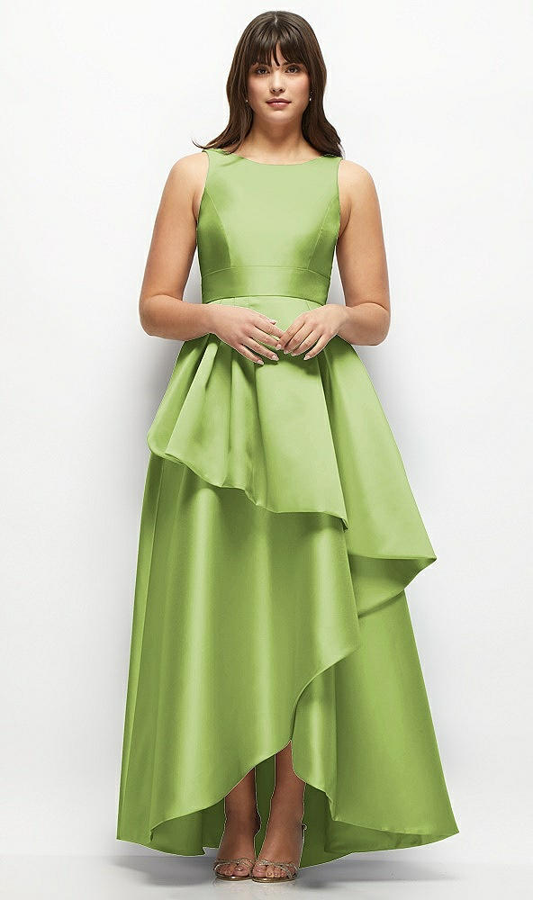 Front View - Mojito Satin Maxi Dress with Asymmetrical Layered Ballgown Skirt