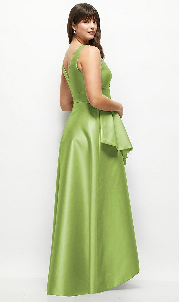 Back View - Mojito Satin Maxi Dress with Asymmetrical Layered Ballgown Skirt