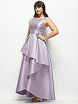 Side View Thumbnail - Lilac Haze Satin Maxi Dress with Asymmetrical Layered Ballgown Skirt