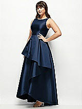 Side View Thumbnail - Midnight Navy Satin Maxi Dress with Asymmetrical Layered Ballgown Skirt