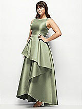 Side View Thumbnail - Sage Satin Maxi Dress with Asymmetrical Layered Ballgown Skirt