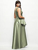 Rear View Thumbnail - Sage Satin Maxi Dress with Asymmetrical Layered Ballgown Skirt