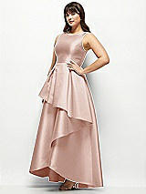 Side View Thumbnail - Toasted Sugar Satin Maxi Dress with Asymmetrical Layered Ballgown Skirt