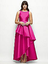 Front View Thumbnail - Think Pink Satin Maxi Dress with Asymmetrical Layered Ballgown Skirt