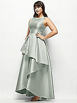 Side View Thumbnail - Willow Green Satin Maxi Dress with Asymmetrical Layered Ballgown Skirt