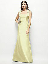 Front View Thumbnail - Butter Yellow Satin Fit and Flare Maxi Dress with Shoulder Bows