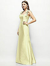 Side View Thumbnail - Butter Yellow Satin Fit and Flare Maxi Dress with Shoulder Bows