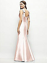 Rear View Thumbnail - Blush Satin Fit and Flare Maxi Dress with Shoulder Bows