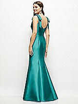 Rear View Thumbnail - Jade Satin Fit and Flare Maxi Dress with Shoulder Bows