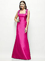 Front View Thumbnail - Think Pink Satin Fit and Flare Maxi Dress with Shoulder Bows