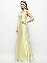 Side View Thumbnail - Butter Yellow Satin Square Neck Fit and Flare Maxi Dress