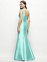 Rear View Thumbnail - Coastal Satin Square Neck Fit and Flare Maxi Dress