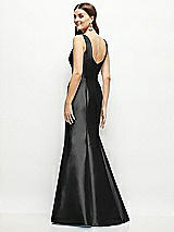 Rear View Thumbnail - Black Satin Square Neck Fit and Flare Maxi Dress